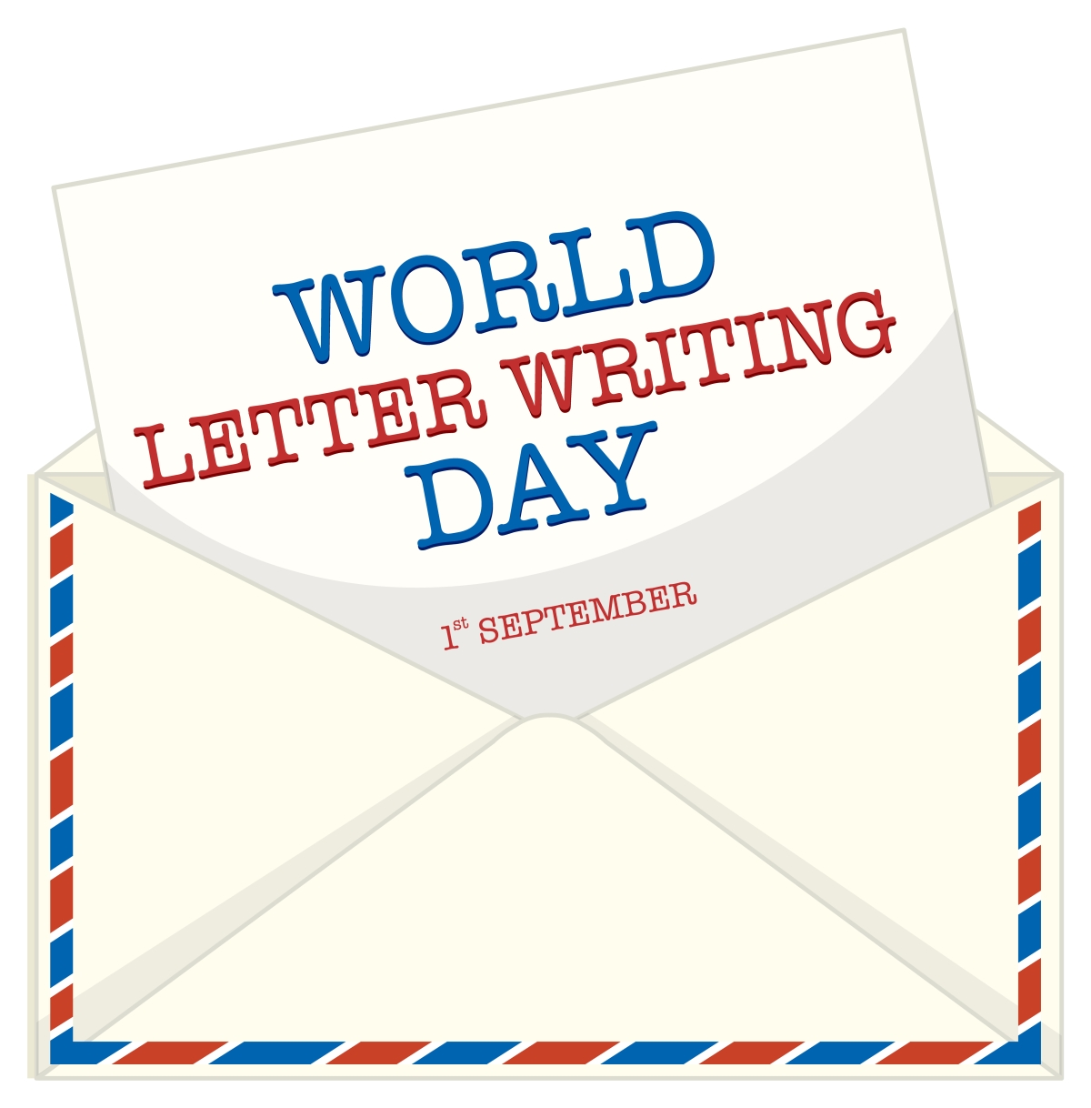 envelope with a paper that says World Letter Writing Day