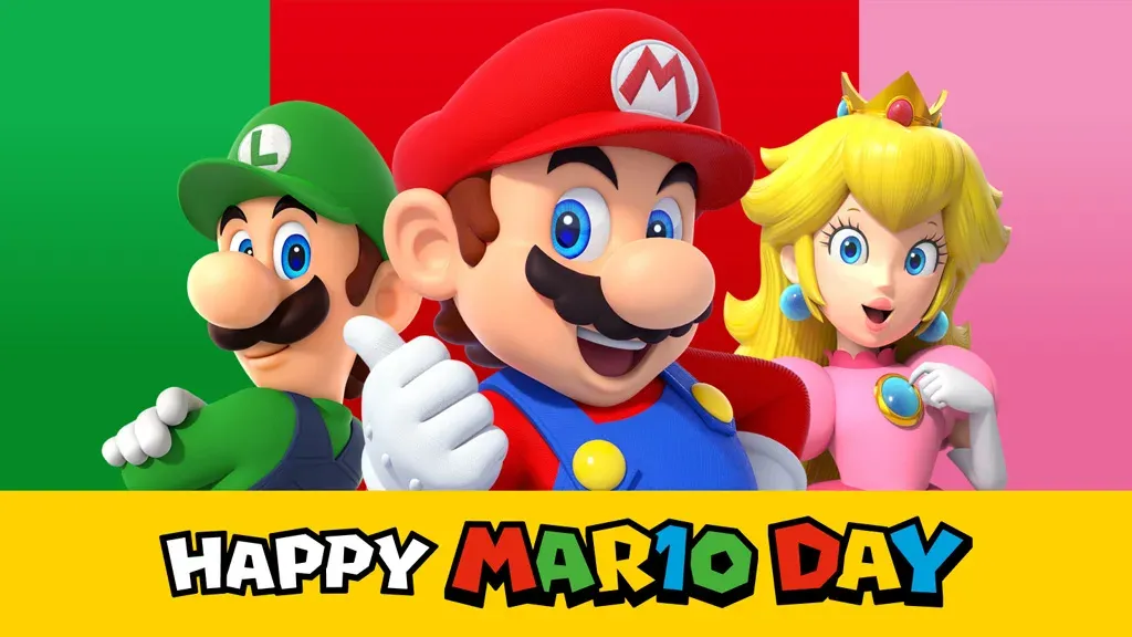 picture of Luigi Mario and Princess Peach with Happy Mario Day written under them