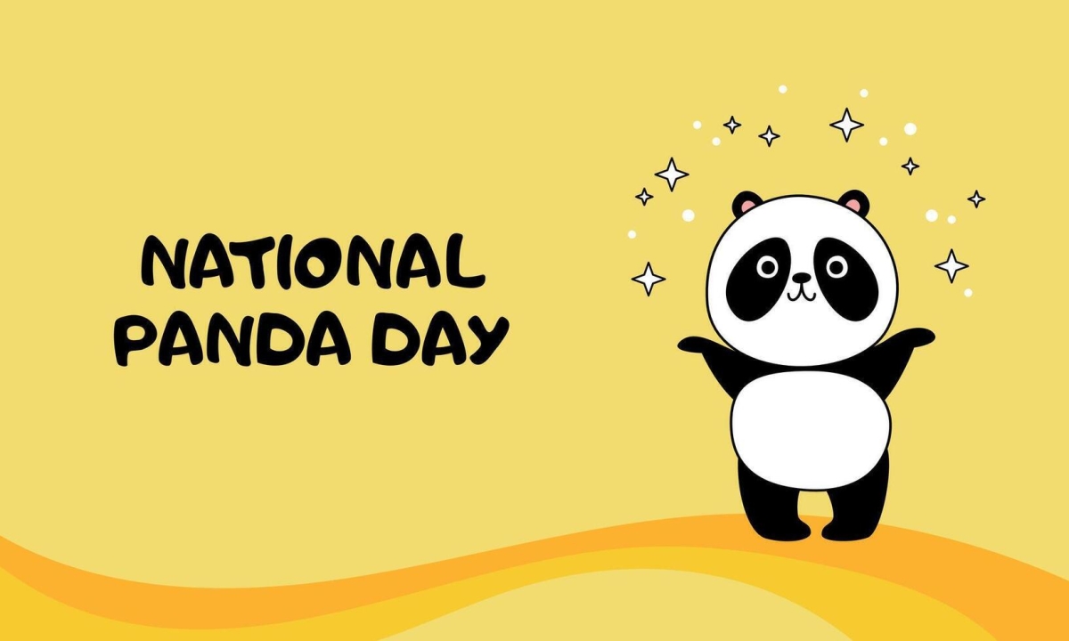 text of "national panda day" with cartoon of panda on yellow background
