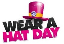 image of pink top hat above text "wear a hat day"