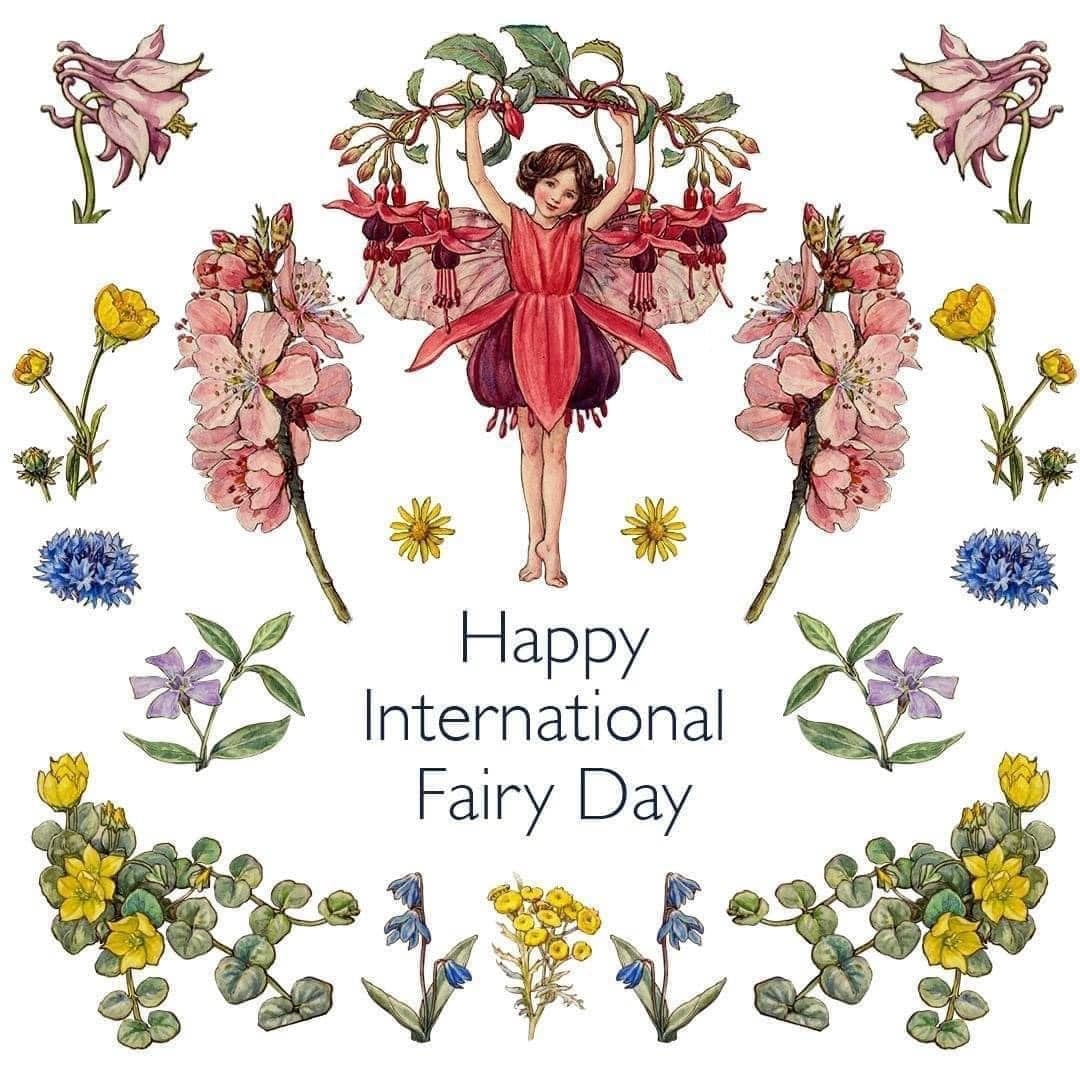 Image of fairy and flowers with text "happy international fairy day"