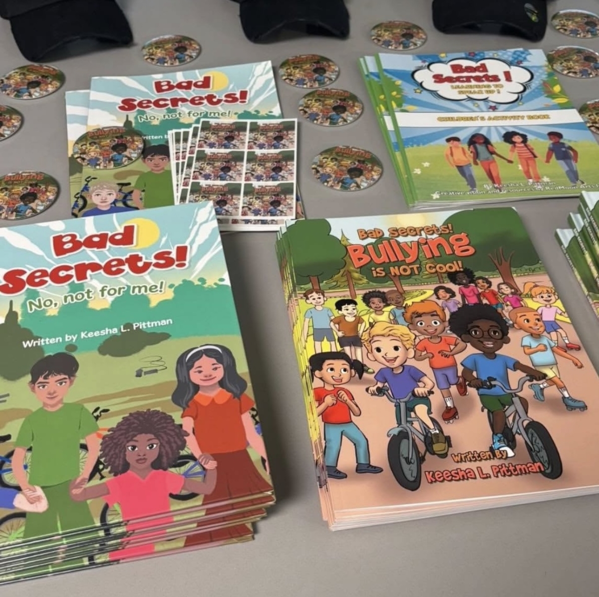 book covers of with the titles "bad secrets!" and "bullying!"