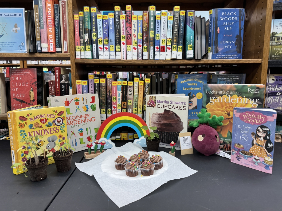 Image of Crestwood Library Books, plants, and cupcakes for Rainbow Bazaar