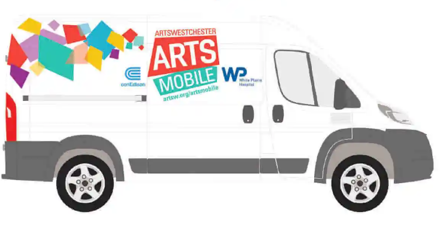 image of white van with logo and text reading "artswestchester" and "artsmobile"