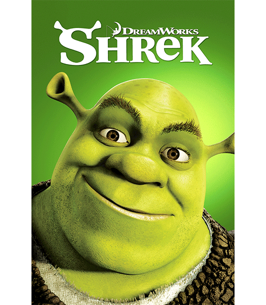 image of green ogre under text "shrek"