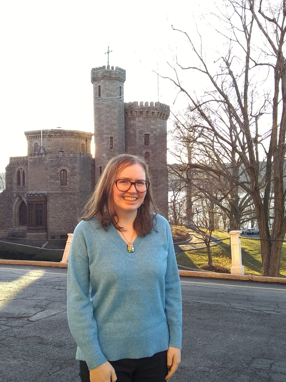 Emily Varker in front of a castle