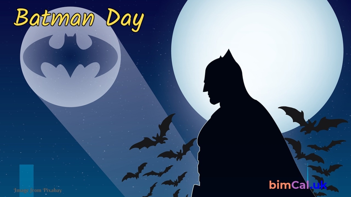 batman logo with batman silhoutee over the moon with bats flying