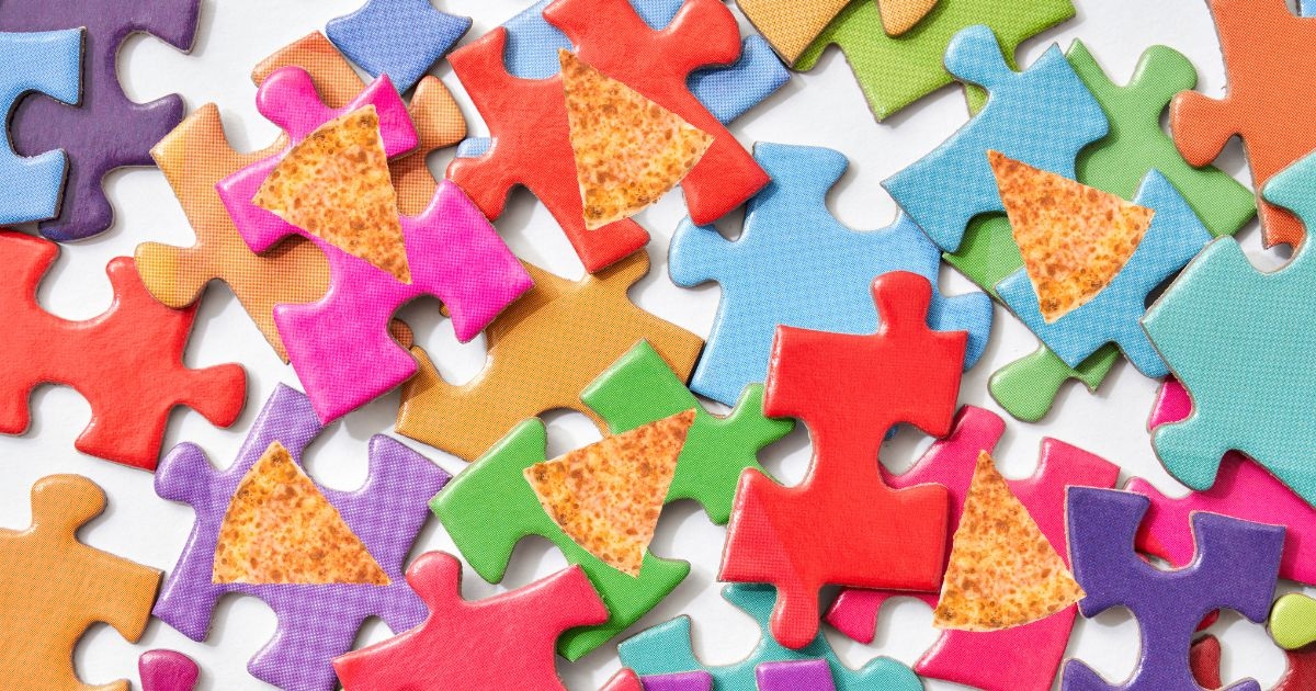 puzzle pieces with pizza interspersed into them