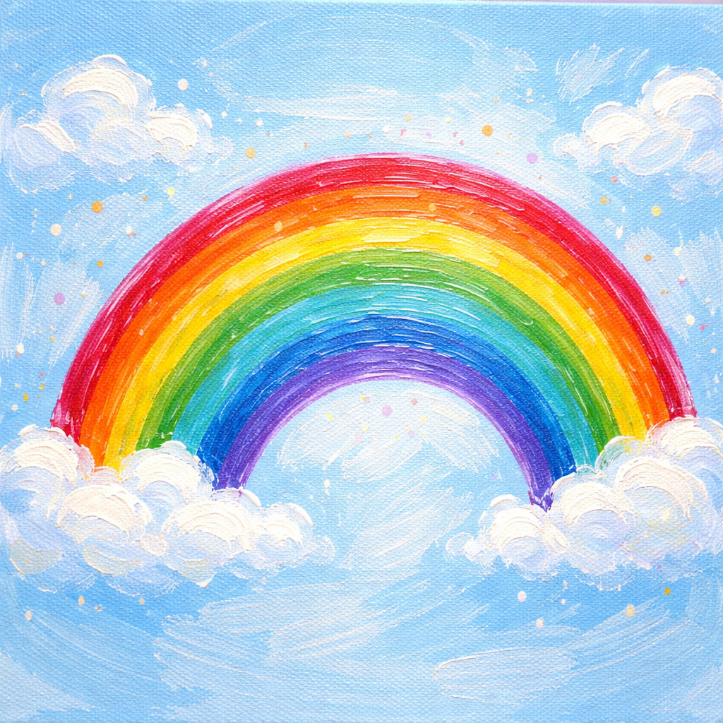 An image of a painted rainbow in the clouds.