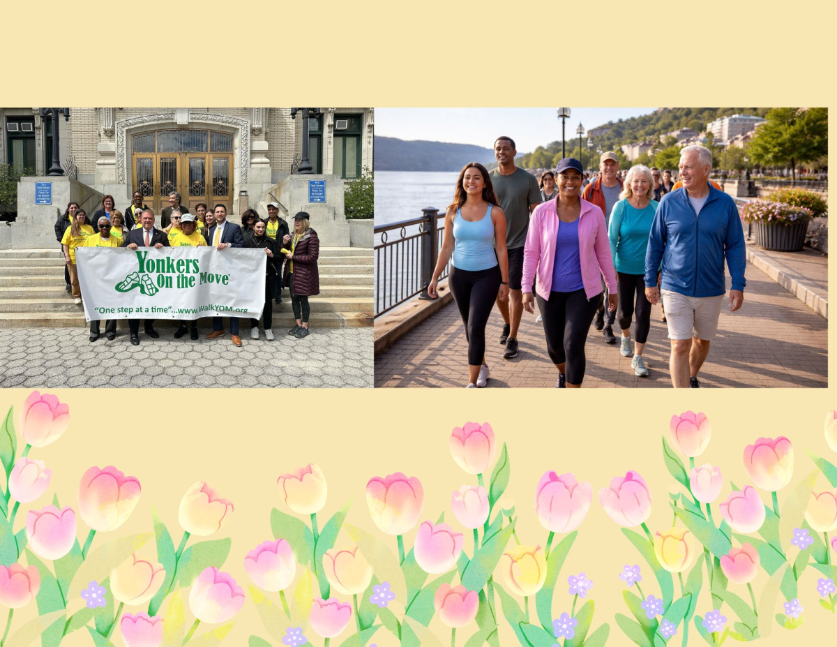 image of photo of people holding YOM sign and walkers on the boardwalk