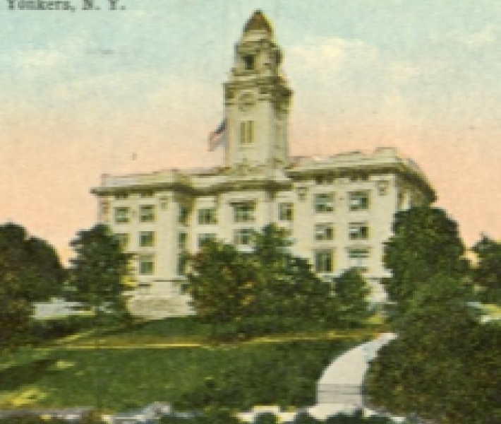 vintage postcard of Yonkers city hall