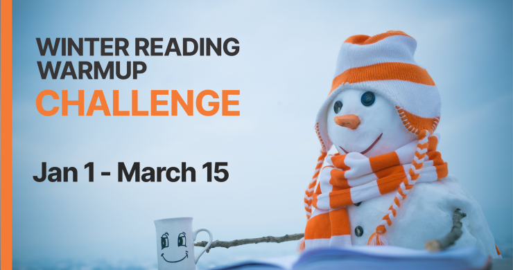 Snowman promoting winter reading warmup